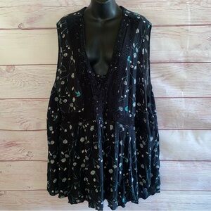 Torrid Womens 6X Black Boho Babydoll Dress Tunic Dandelion Bloom Crochet